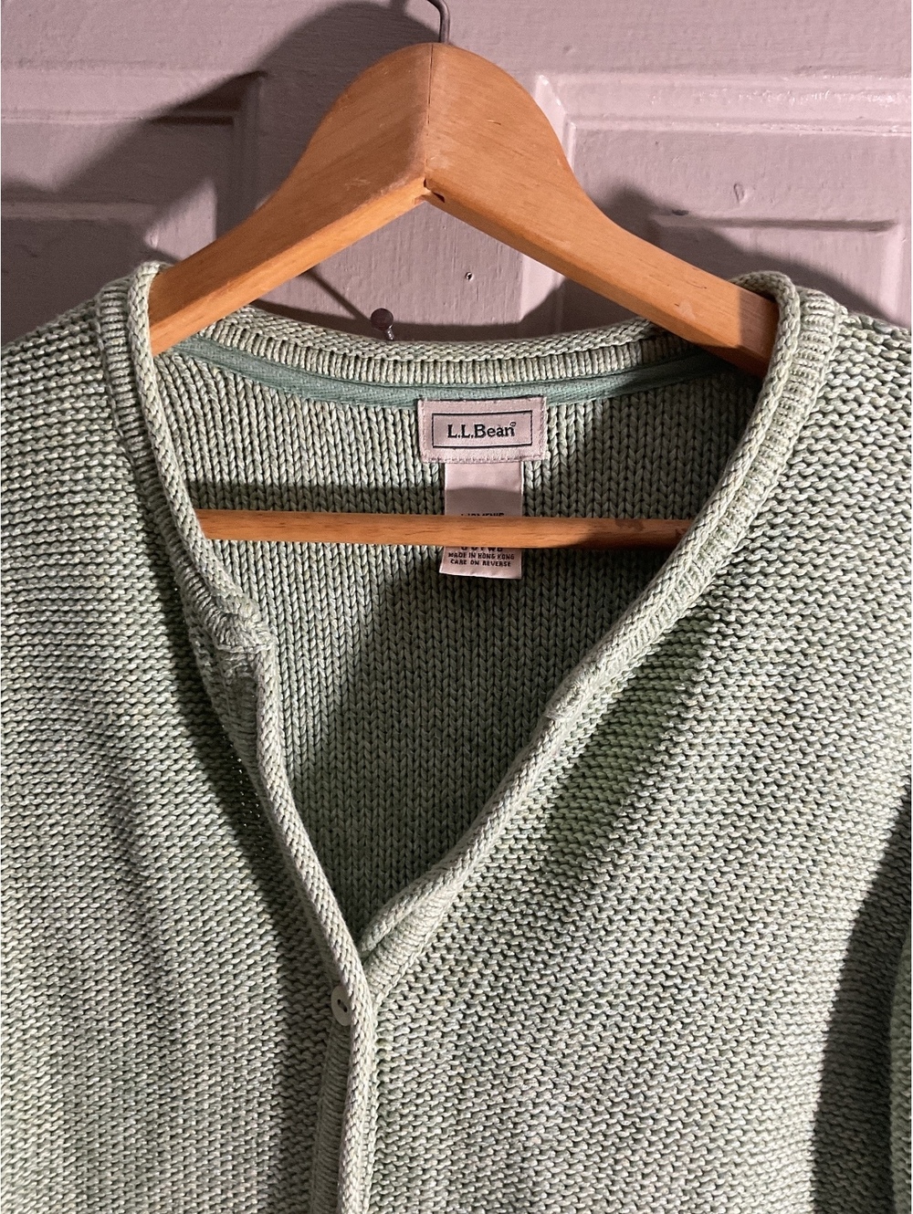 L.L.Bean Women's Light Green Cotton Knit Cardigan Sweater Size L Regular - Picture 4 of 11